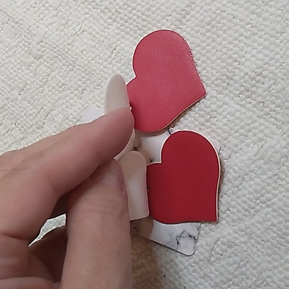 Valentine Faux Leather Double Stacked earrings 1.5 x 2.5 inch - Picture 2 of 3